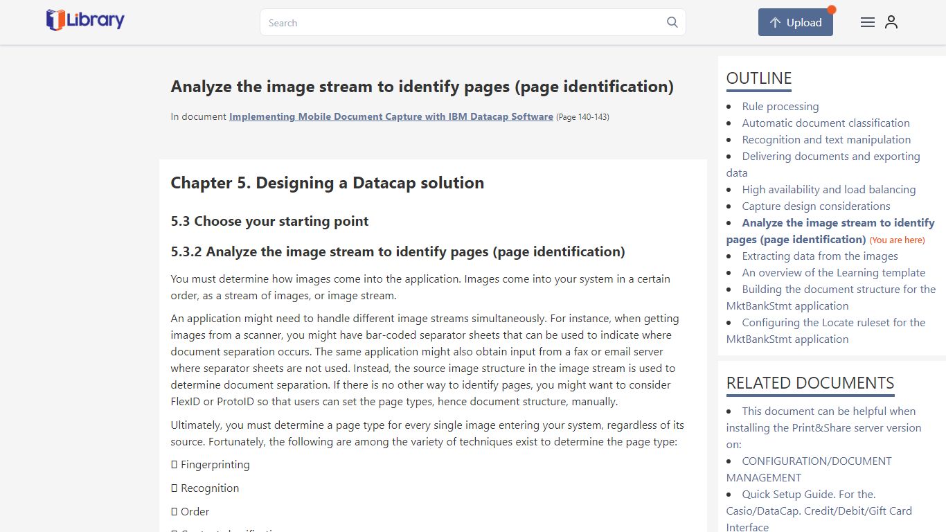 Analyze the image stream to identify pages (page identification)