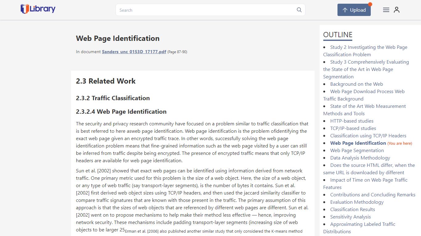 Web Page Identification - Traffic Classification - 1Library